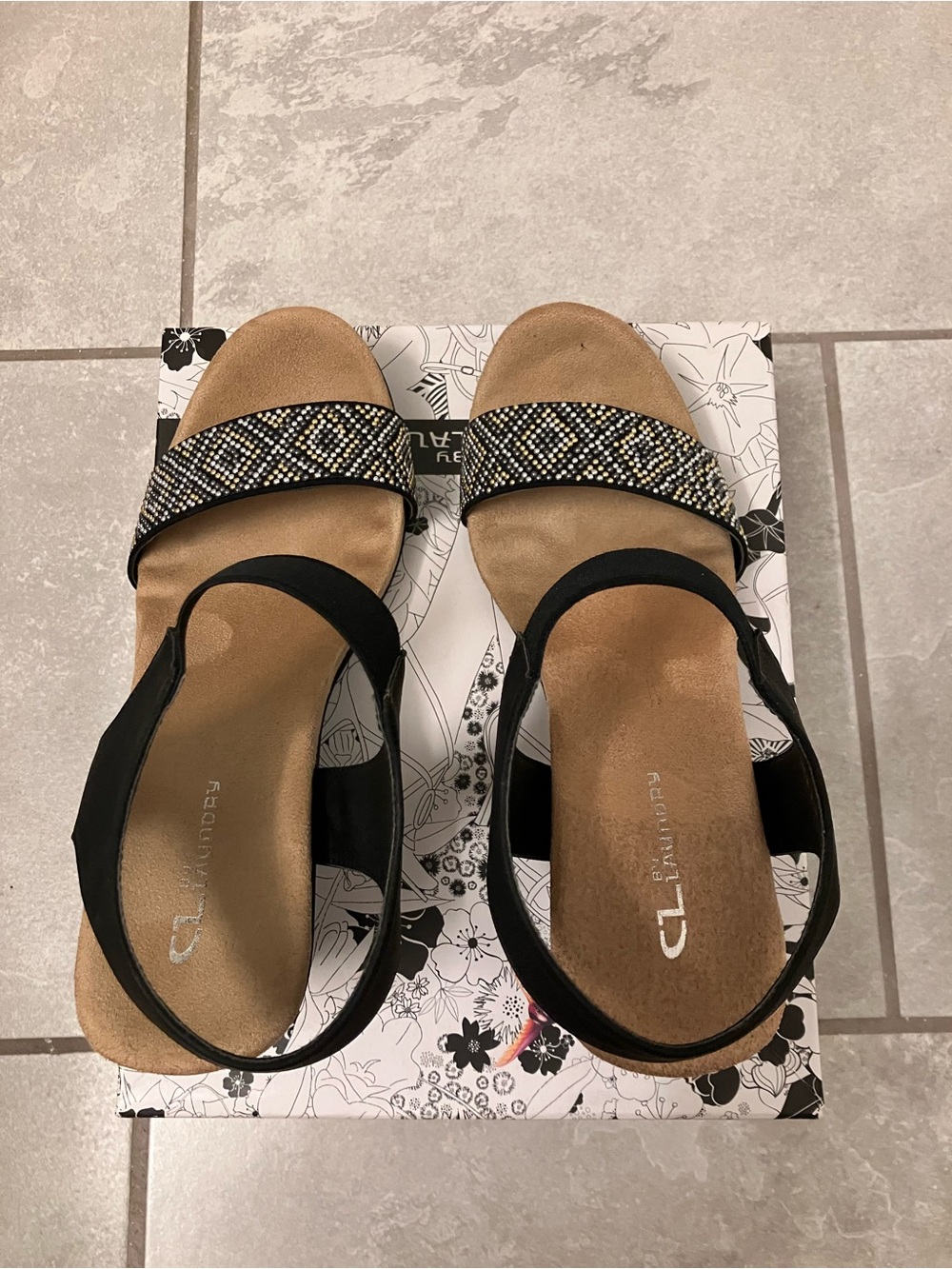 CL by Laundry Black Beaded Front-Strap Slide Sandals